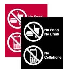 sign: no food or cellphone